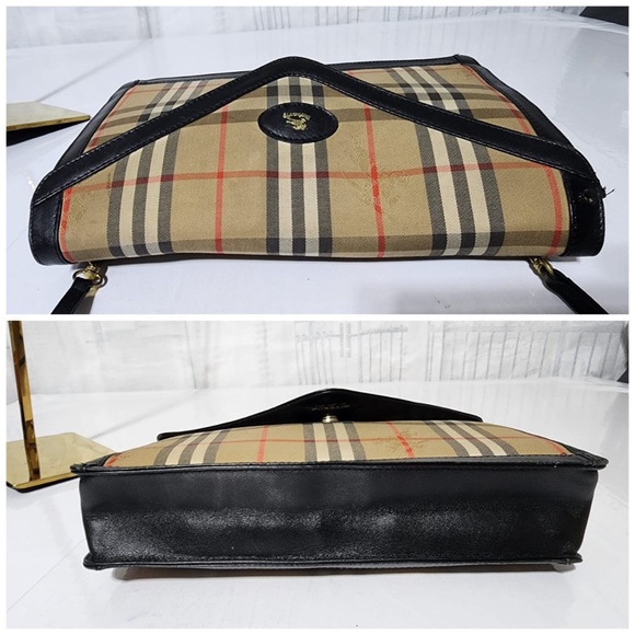 Authentic Burberry Vintage Haymarket Check Canvas Envelope Clutch Bag Black/Beig - Picture 5 of 13